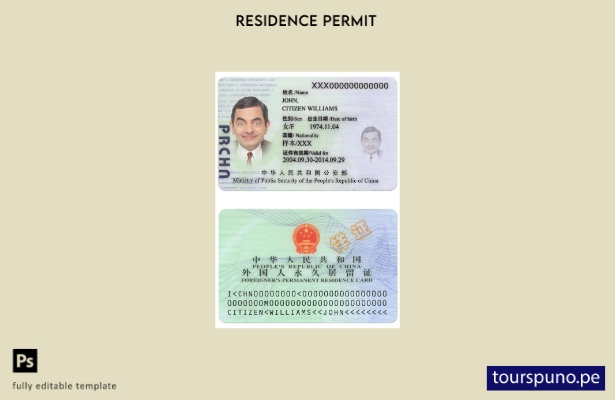 Plantilla de tarjeta de residencia de China lista para imprimir